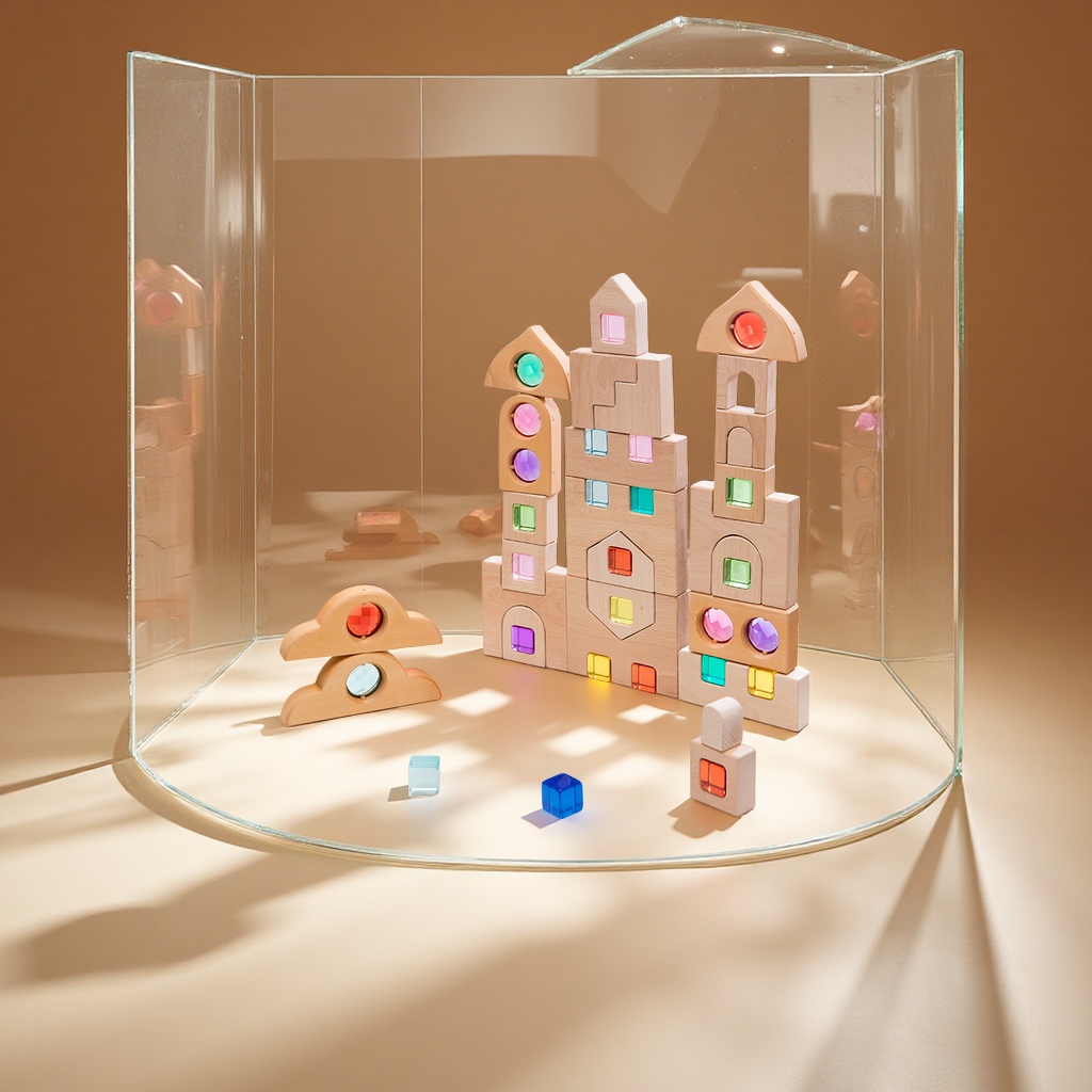 Fairy tale Town Wooden building block Castle, kindergarten building puzzle toys, transparent acrylic light and shadow building blocks, children's early education enlightenment toys Application Scenario