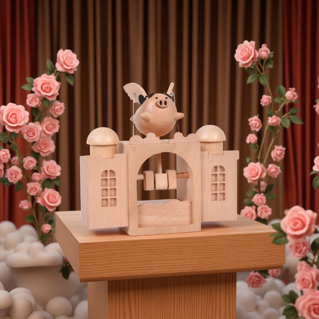 Fliggy Music Box Charging Creative birthday gift with gift box, Sky City Electric wooden music box decoration Item Picture