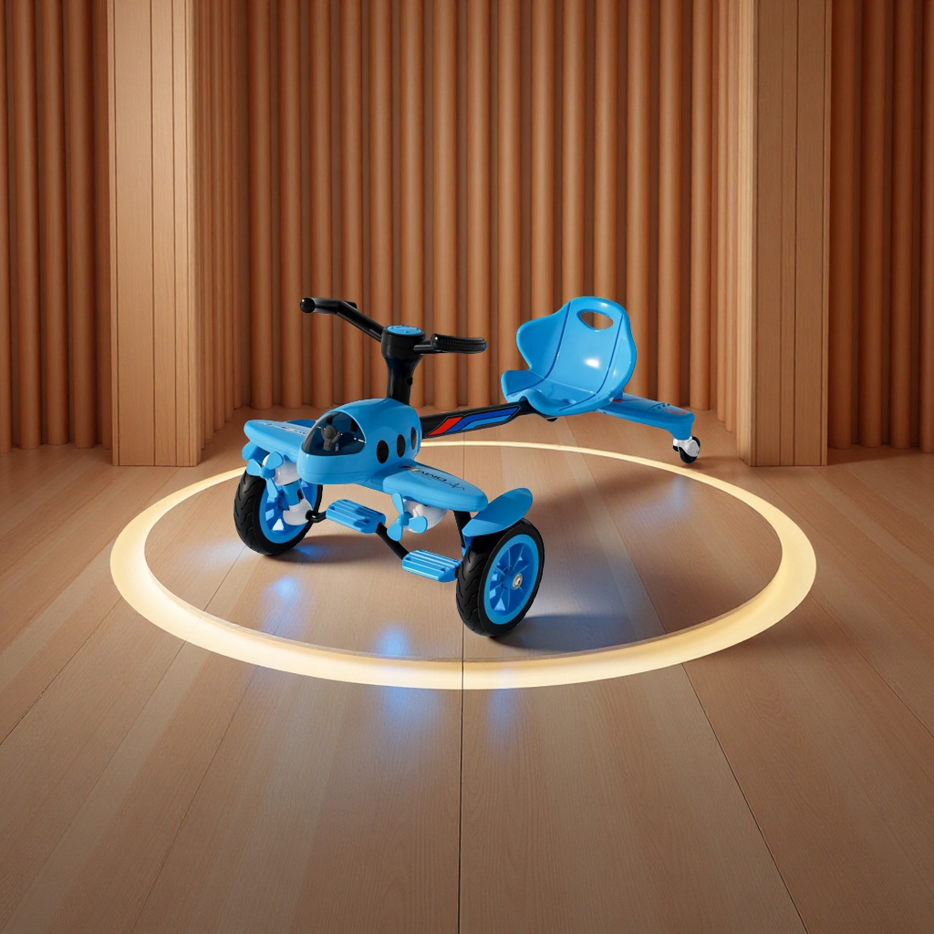 新款儿童飞机漂移车，灯光音乐座椅长度可调节，前轮静音橡胶防滑轮，后轮静音灯光万向轮，配备安全带。KM-8618细节图