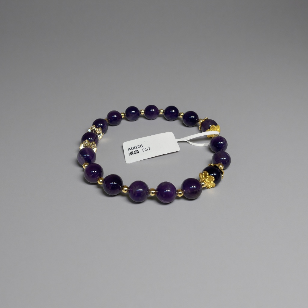 天然石手链紫晶粉晶手串时尚简约男女款手饰礼品送女友天然水晶手链