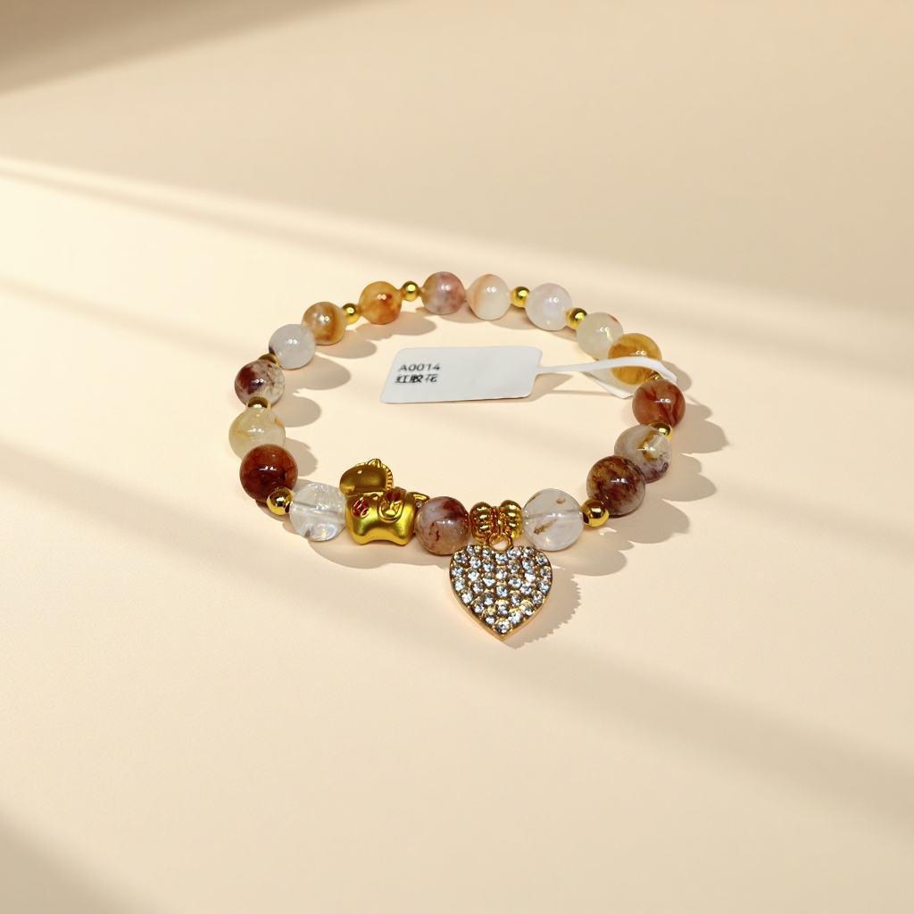 天然石红胶花手链手串时尚简约手饰女款休闲百搭礼物详情图2