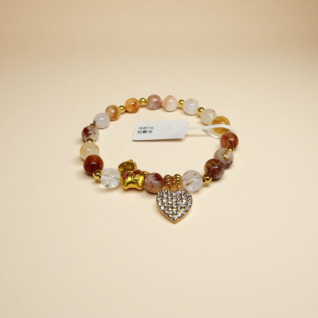 天然石红胶花手链手串时尚简约手饰女款休闲百搭礼物