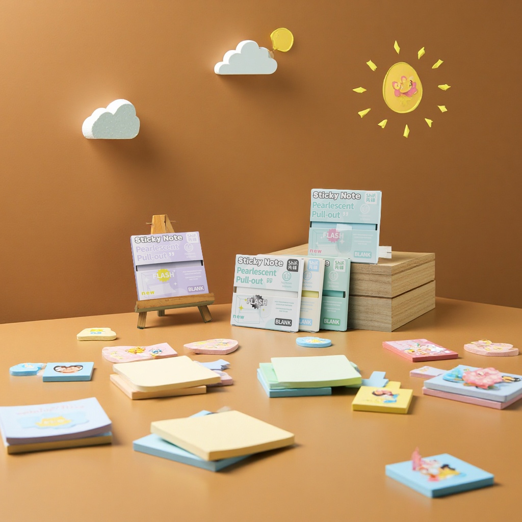 Pioneer 8715 Pull-out matte Pearlescent sticky Notes Cartoon notepad small notebook 50 pages for multiple uses Item Picture