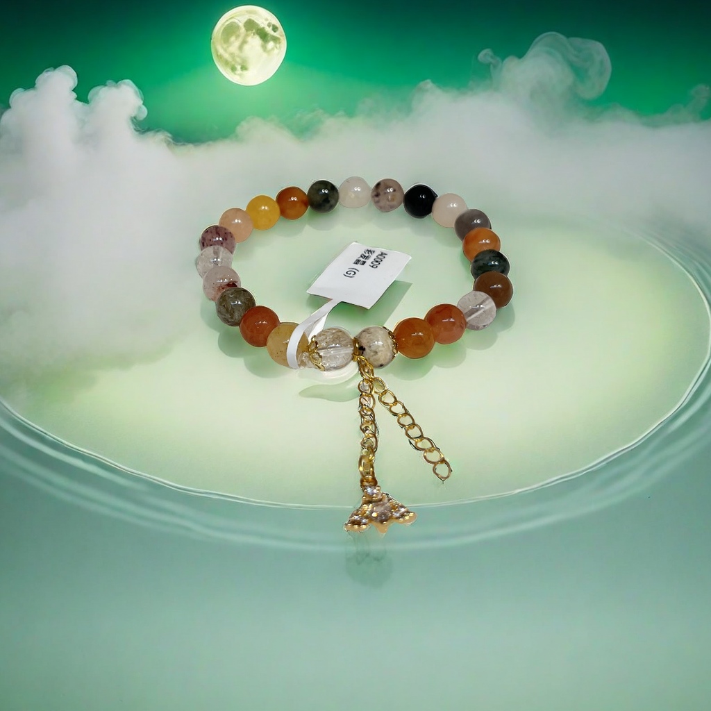 天然石彩发晶紫晶粉晶石榴石手链手串 时尚多彩手饰个性潮流礼品赠品