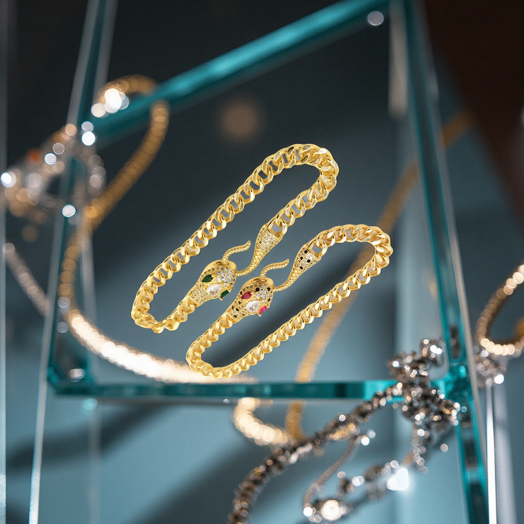 Cross-border hip-hop style snake-shaped bracelet with slightly inlaid zircon Cuban chain, a fashionable, niche and high-end women's bracelet