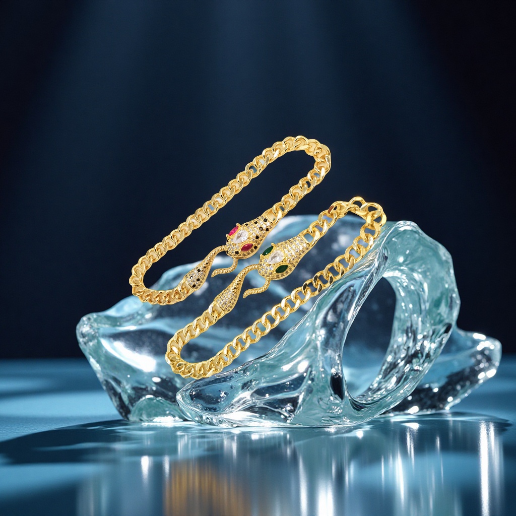 Cross-border hip-hop style snake-shaped bracelet with slightly inlaid zircon Cuban chain, a fashionable, niche and high-end women's bracelet details Picture