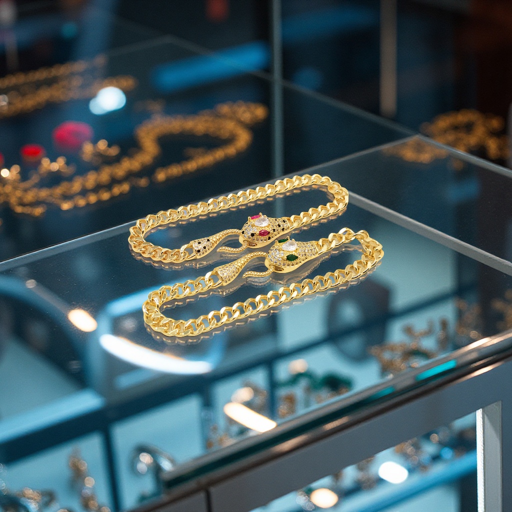 Cross-border hip-hop style snake-shaped bracelet with slightly inlaid zircon Cuban chain, a fashionable, niche and high-end women's bracelet Specification image