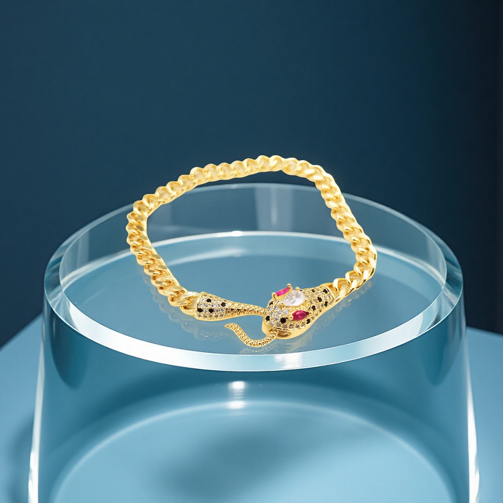 Cross-border hip-hop style snake-shaped bracelet with slightly inlaid zircon Cuban chain, a fashionable, niche and high-end women's bracelet Application Scenario