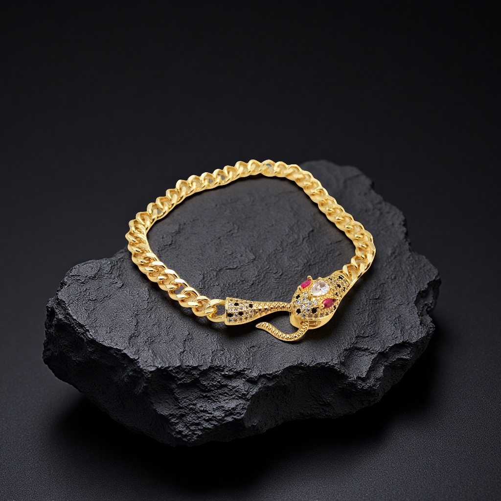 Cross-border hip-hop style snake-shaped bracelet with slightly inlaid zircon Cuban chain, a fashionable, niche and high-end women's bracelet Item Picture