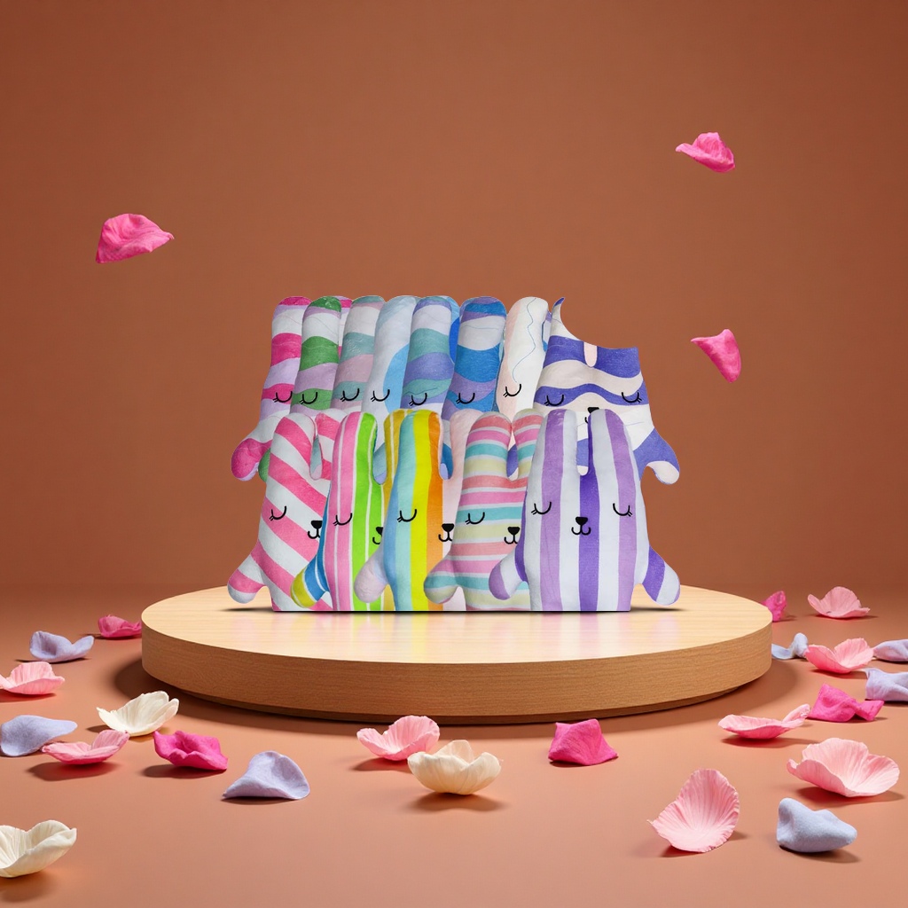 卡通兔子印花条纹抱枕儿童暖手靠枕宝宝安抚绒毛玩偶布艺公仔陪伴玩偶