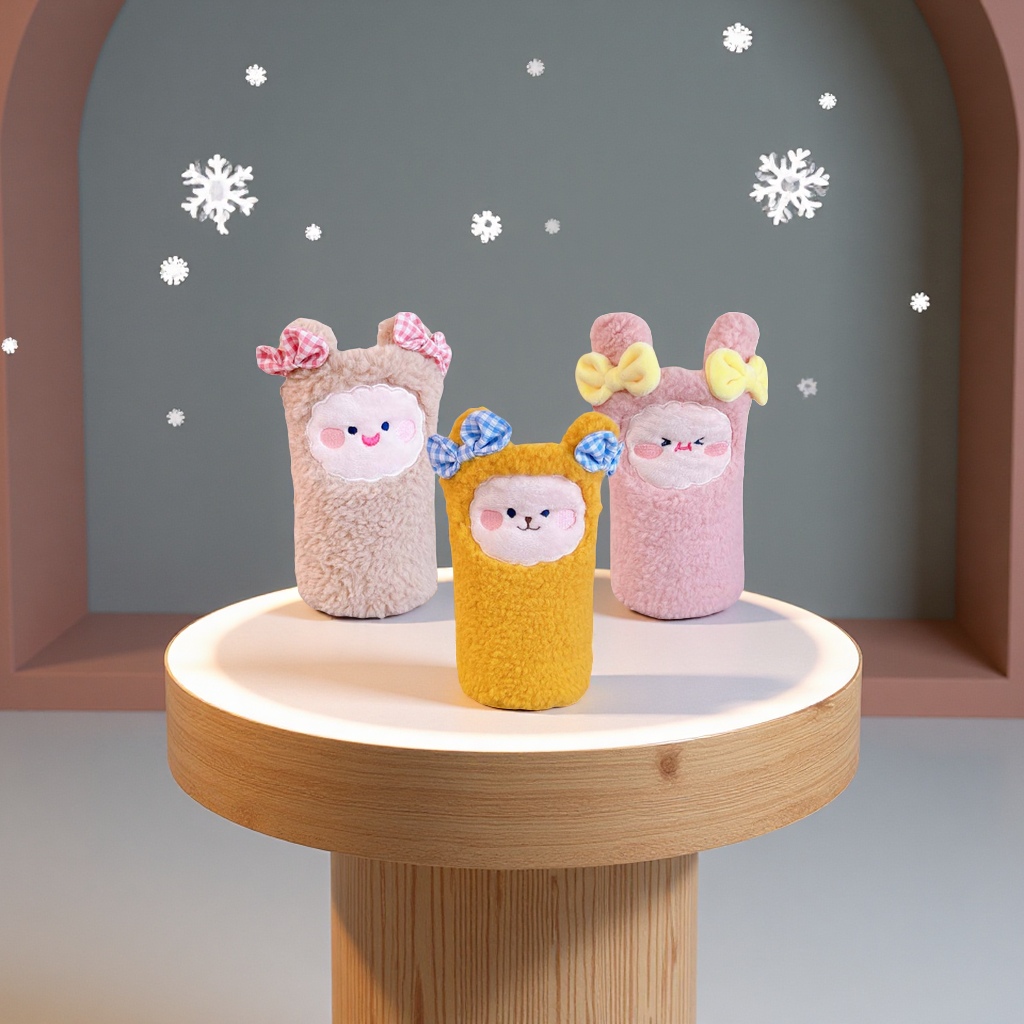 Straw-woven bag with a cute expression imitating lambskin, children's water cup protective case, heat-resistant and shockproof, crossbody handbag Item Picture