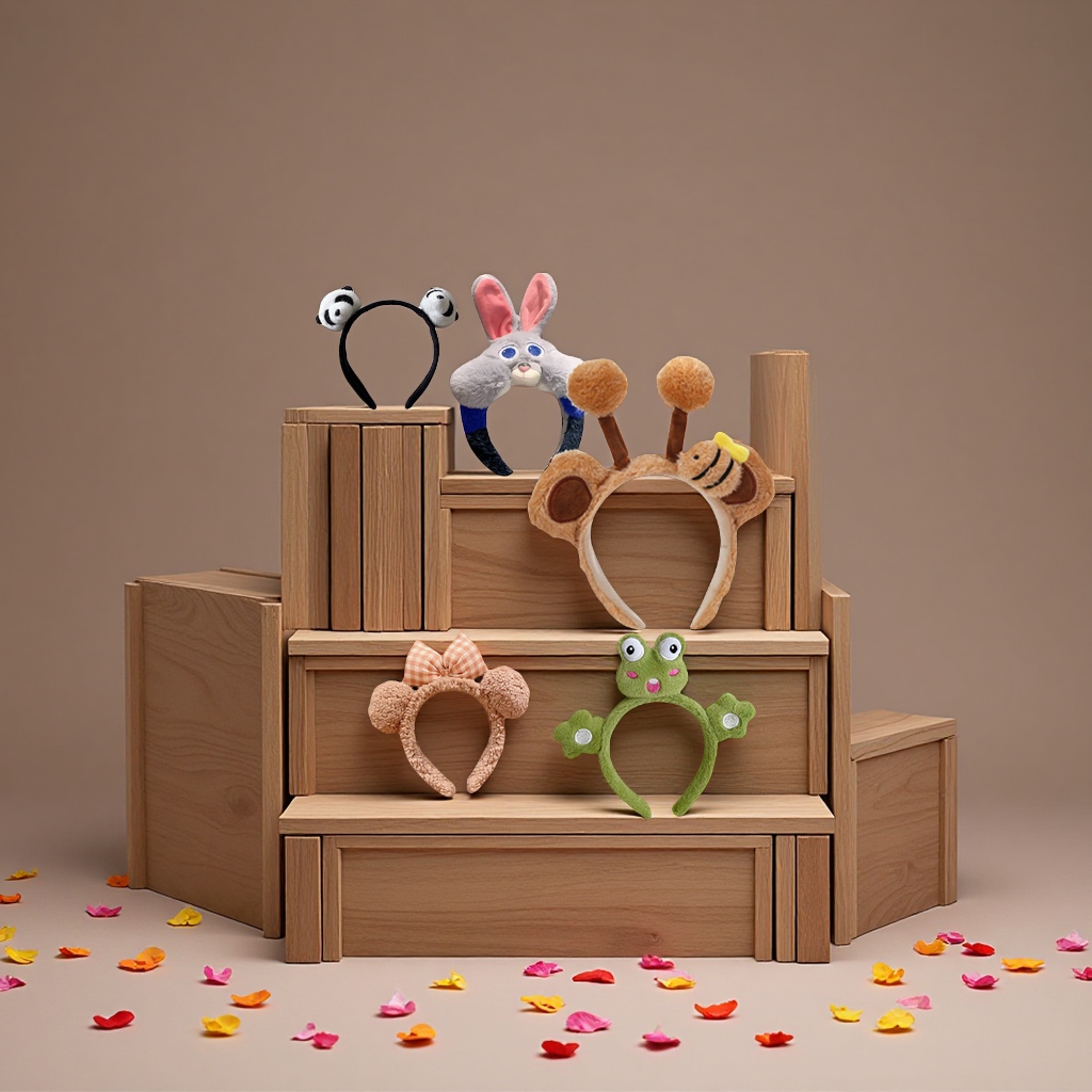 Plush animal handcrafted hair bands, cartoon headwear, personalized customization, children's protective eye masks, soft hair accessories Specification image