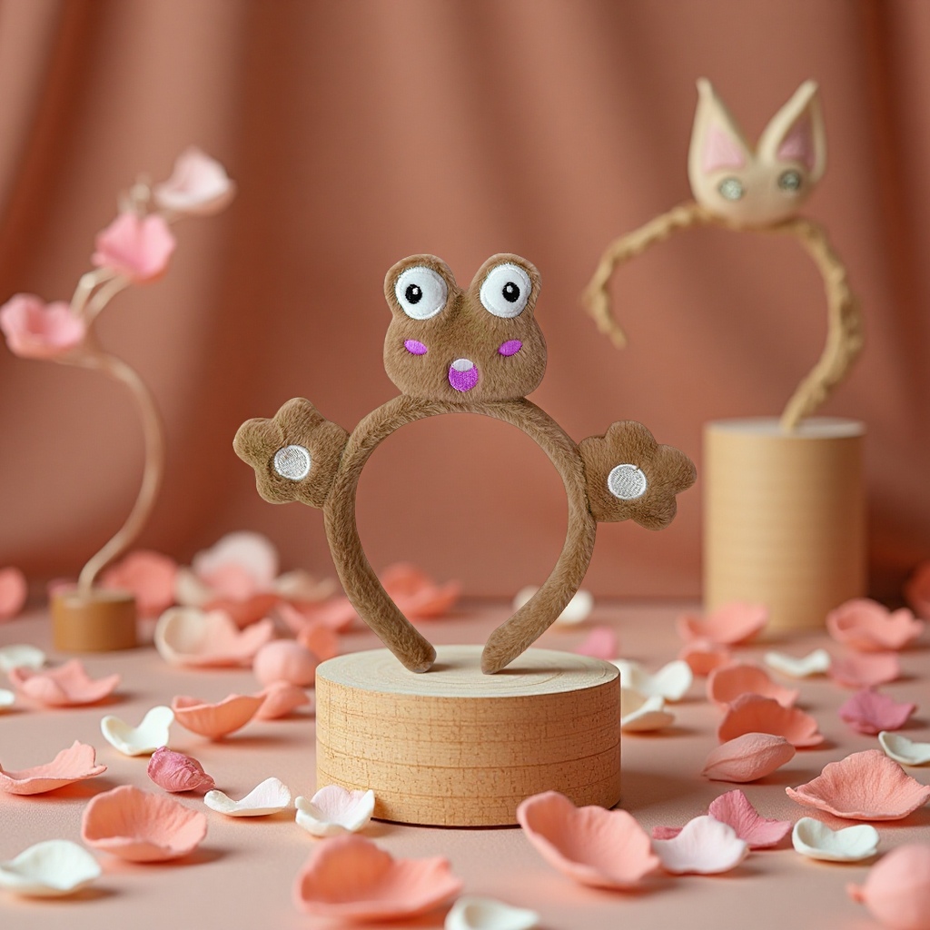 Plush animal handcrafted hair bands, cartoon headwear, personalized customization, children's protective eye masks, soft hair accessories Item Picture