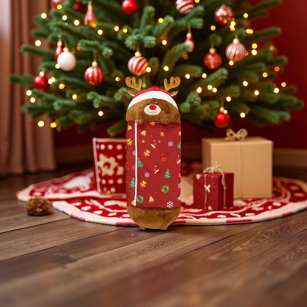 跨境卡通童睡袋圣诞麋鹿收纳毛绒大童防踢睡袋儿童睡袋防踢被