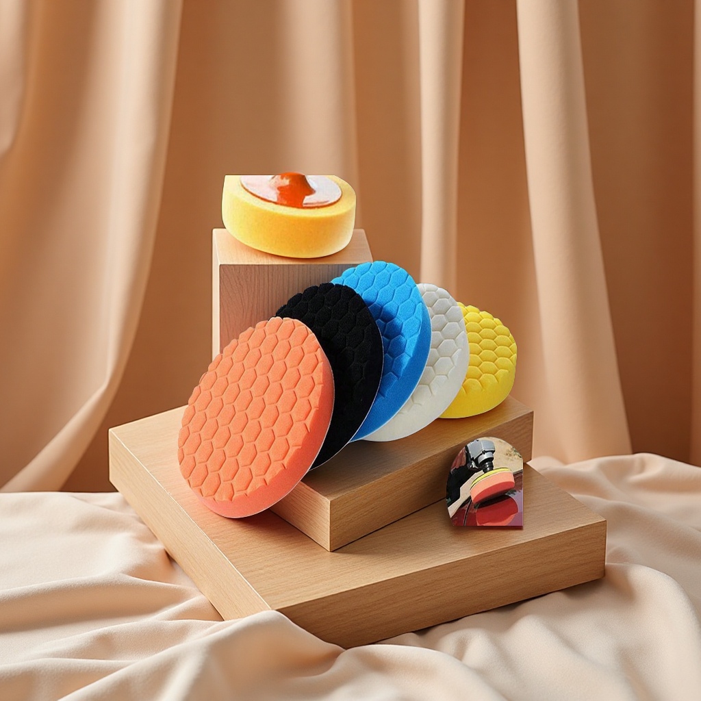 羊毛汽车抛光打蜡海绵盘六角纹压痕修复还原套装34567寸汽车清洁工具