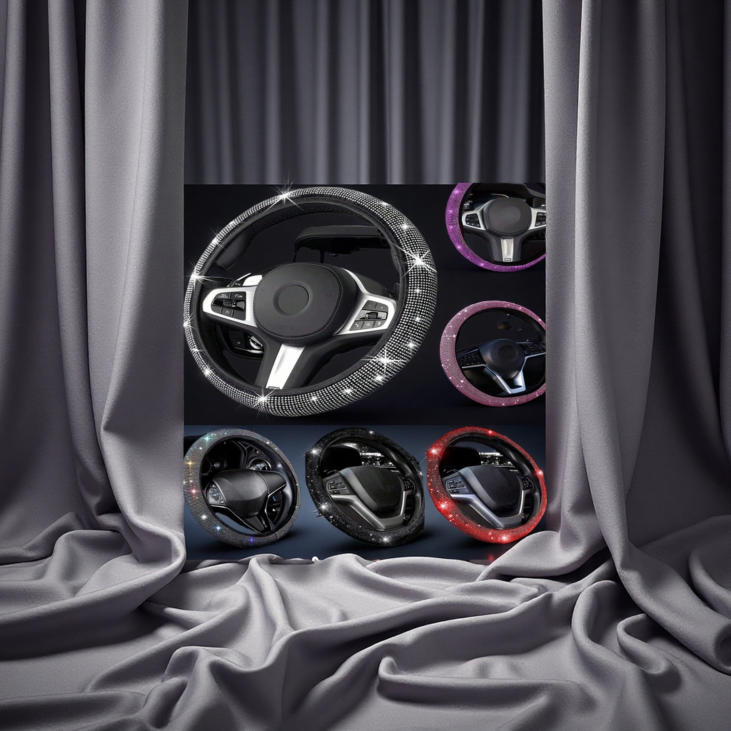 汽车方向盘套镶钻弹力四季通用防滑水钻亚马逊跨境把套现货舒适手感