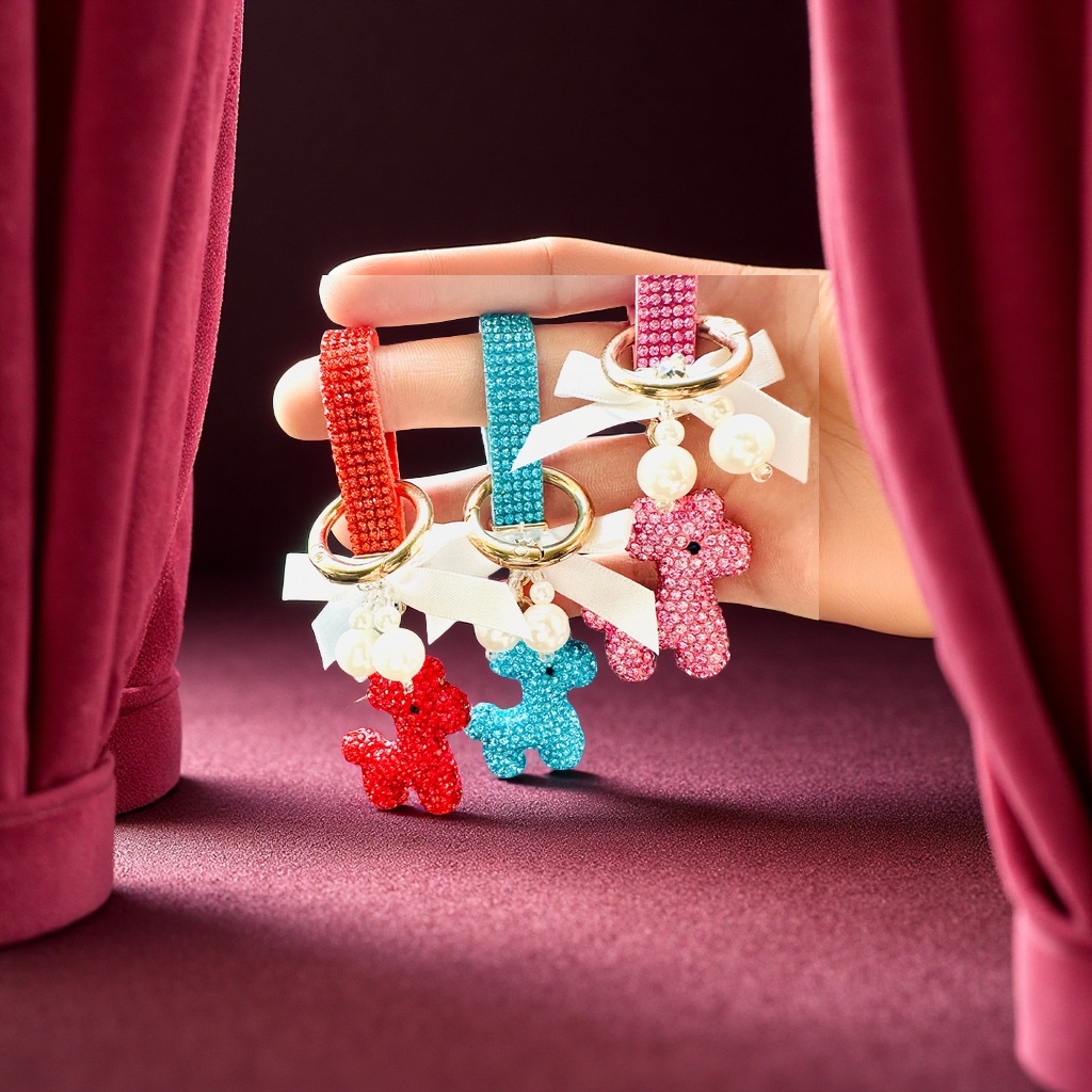 可爱卡通小鹿镶钻钥匙挂件满钻蝴蝶结包包挂饰珍珠装饰衣架百搭配件