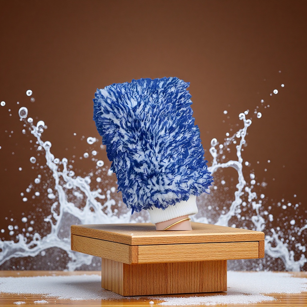 彩色超细纤维擦车手套双面长毛珊瑚绒汽车清洁工具易清洗洗车手套