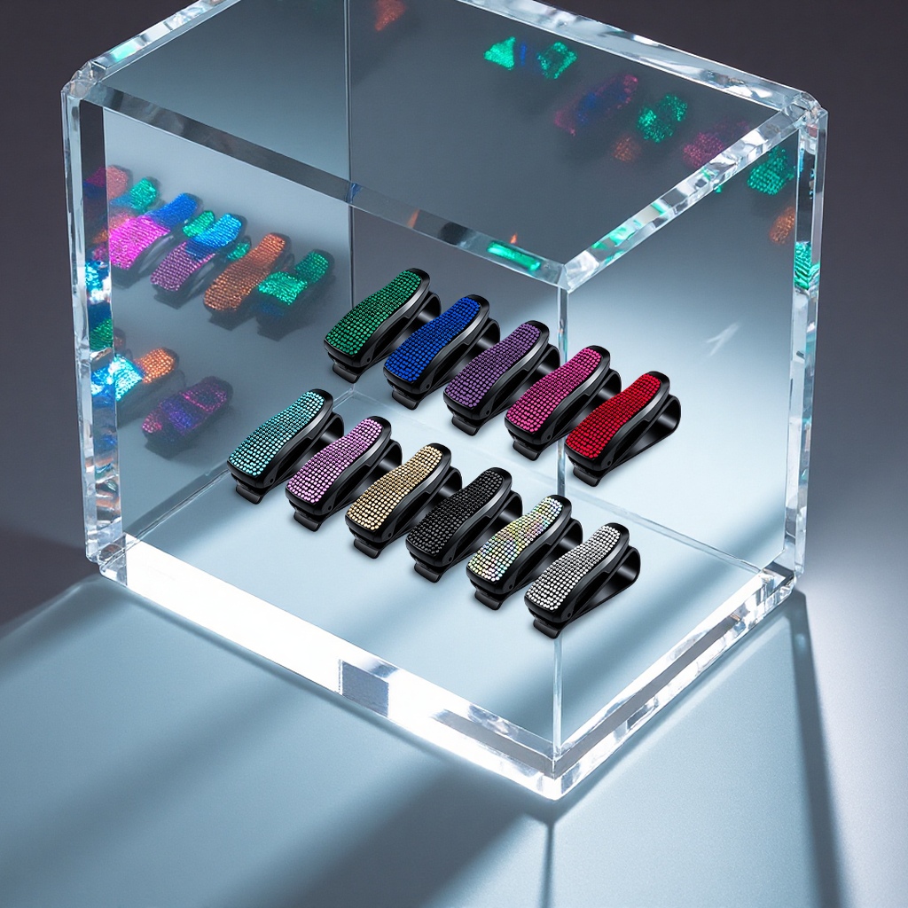 满钻镶嵌汽车眼镜夹多功能遮阳板票据卡片收纳夹时尚车用眼镜架贴钻设计