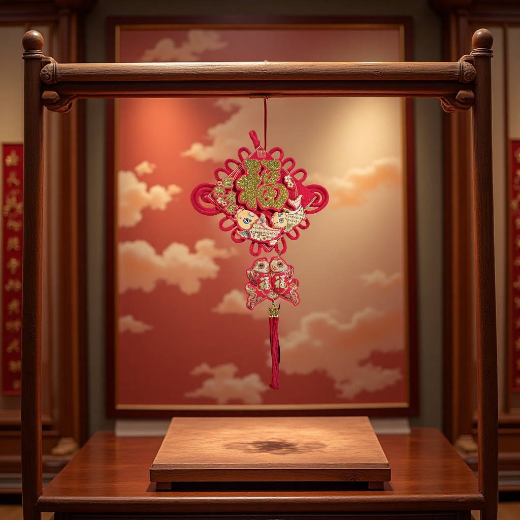 Chinese knot "Fu" character, ten-thousand-character knot, plastic gilded handicraft, tassel tassel decorative pendant, auspicious gift 141724228 Specification image