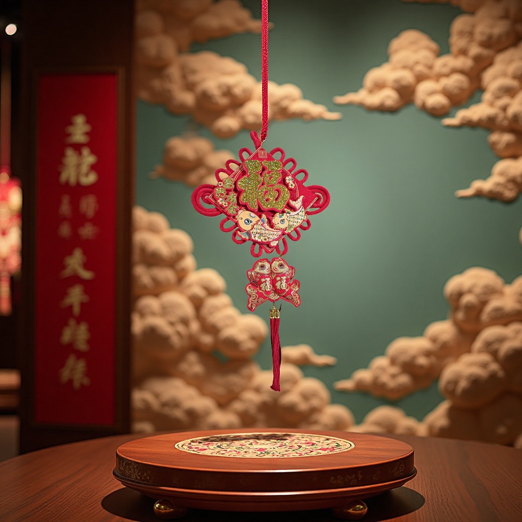 Chinese knot "Fu" character, ten-thousand-character knot, plastic gilded handicraft, tassel tassel decorative pendant, auspicious gift 141724228 Application Scenario