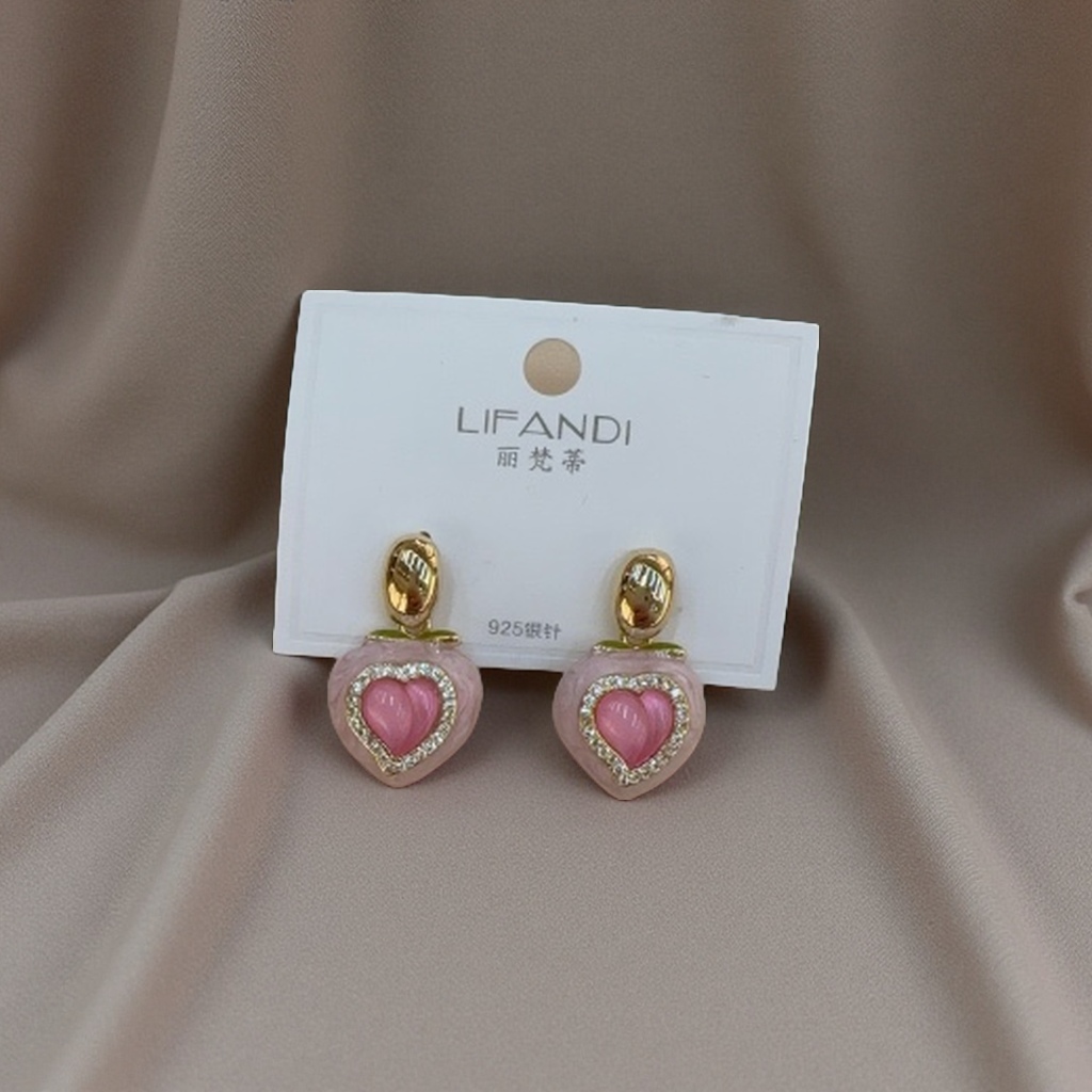 丽梵蒂粉色爱心三角耳夹女款可爱甜美桃子无耳洞耳环小众设计感独特耳饰耳环