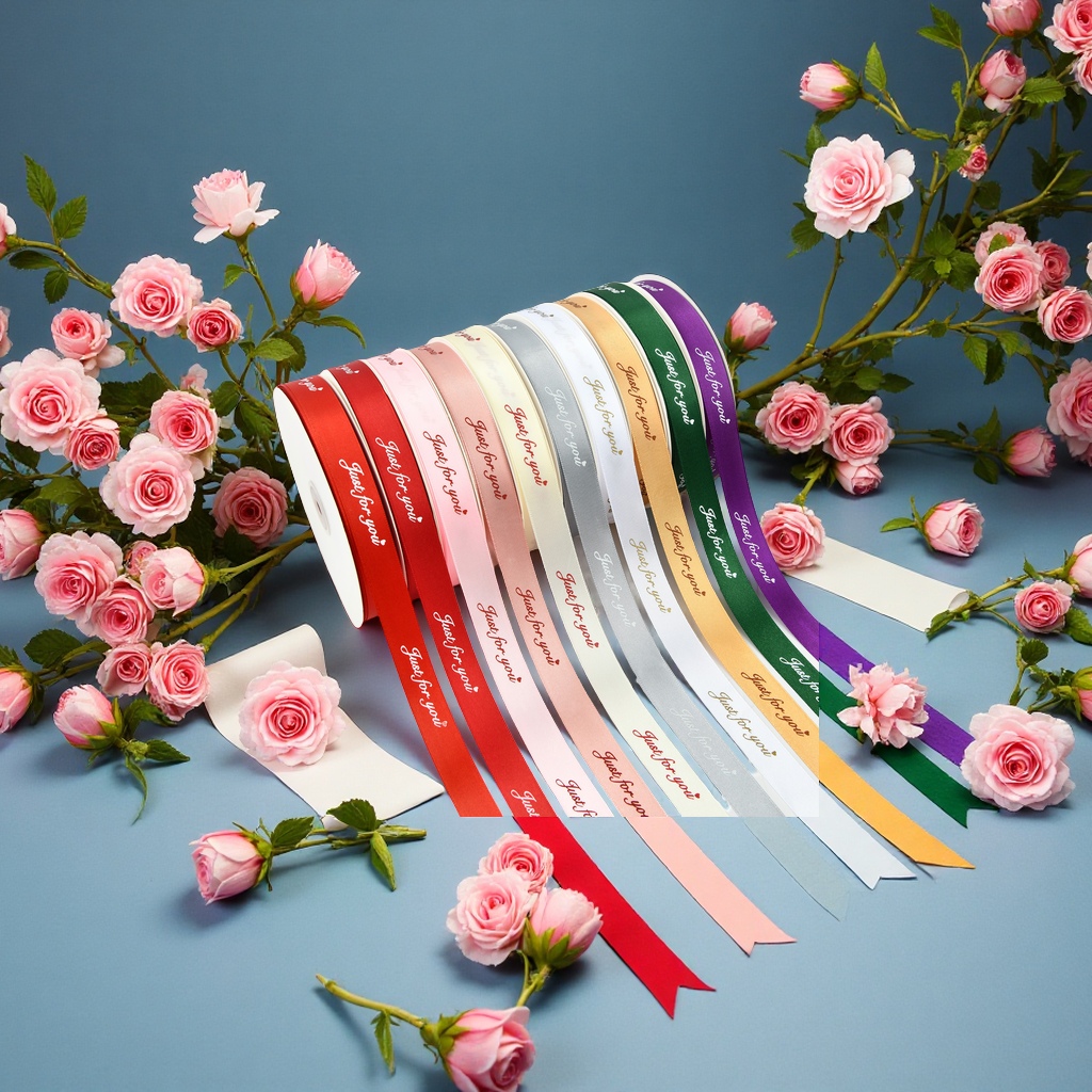 English letter printed fresh flower ribbons, colorful silk ribbons, cake gift packaging, polyester ribbons, 2cm wholesale webbing