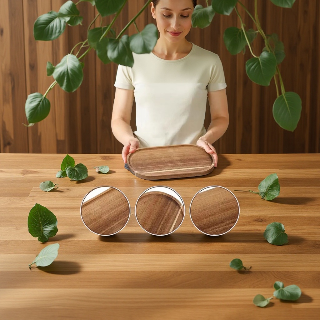 Modern and simple solid wood tray, home restaurant decoration, snack plate, oval, multi-specification wooden plate, wooden box packaging container full figure