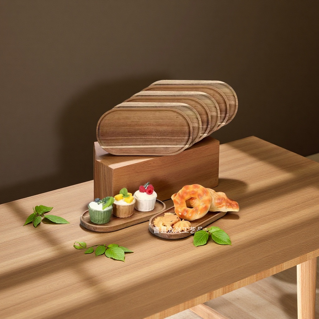 Modern and simple solid wood tray, home restaurant decoration, snack plate, oval, multi-specification wooden plate, wooden box packaging container details Picture