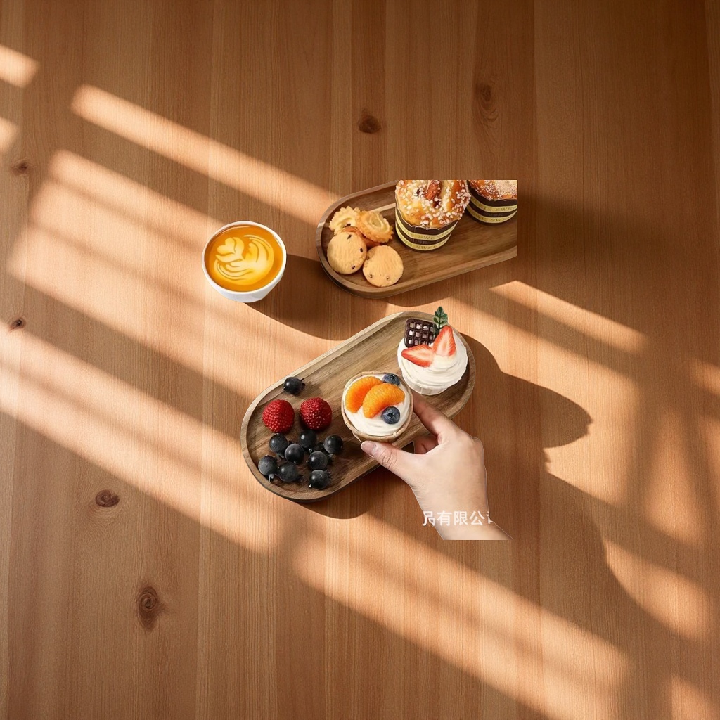 Modern and simple solid wood tray, home restaurant decoration, snack plate, oval, multi-specification wooden plate, wooden box packaging container Application Scenario