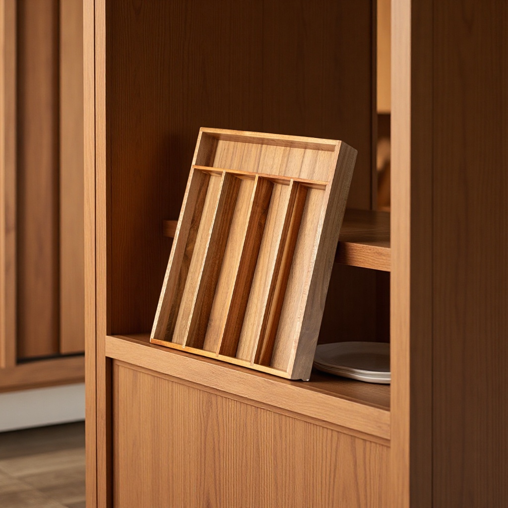 相思木厨房抽屉收纳器餐具银器支架金合欢木整理盒日用百货整理用具隔板