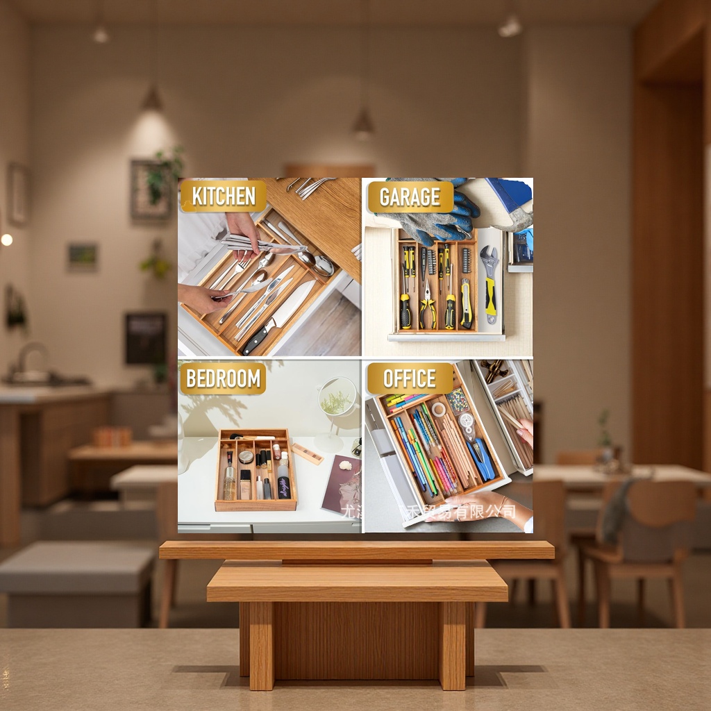 Acacia wood kitchen drawer storage, tableware and silverware stand, acacia wood organization box, daily necessities organization tool partition details Picture