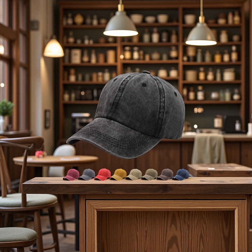 韩版春夏复古做旧弯檐鸭舌棒球帽纯色情侣水洗光板女男休闲帽子