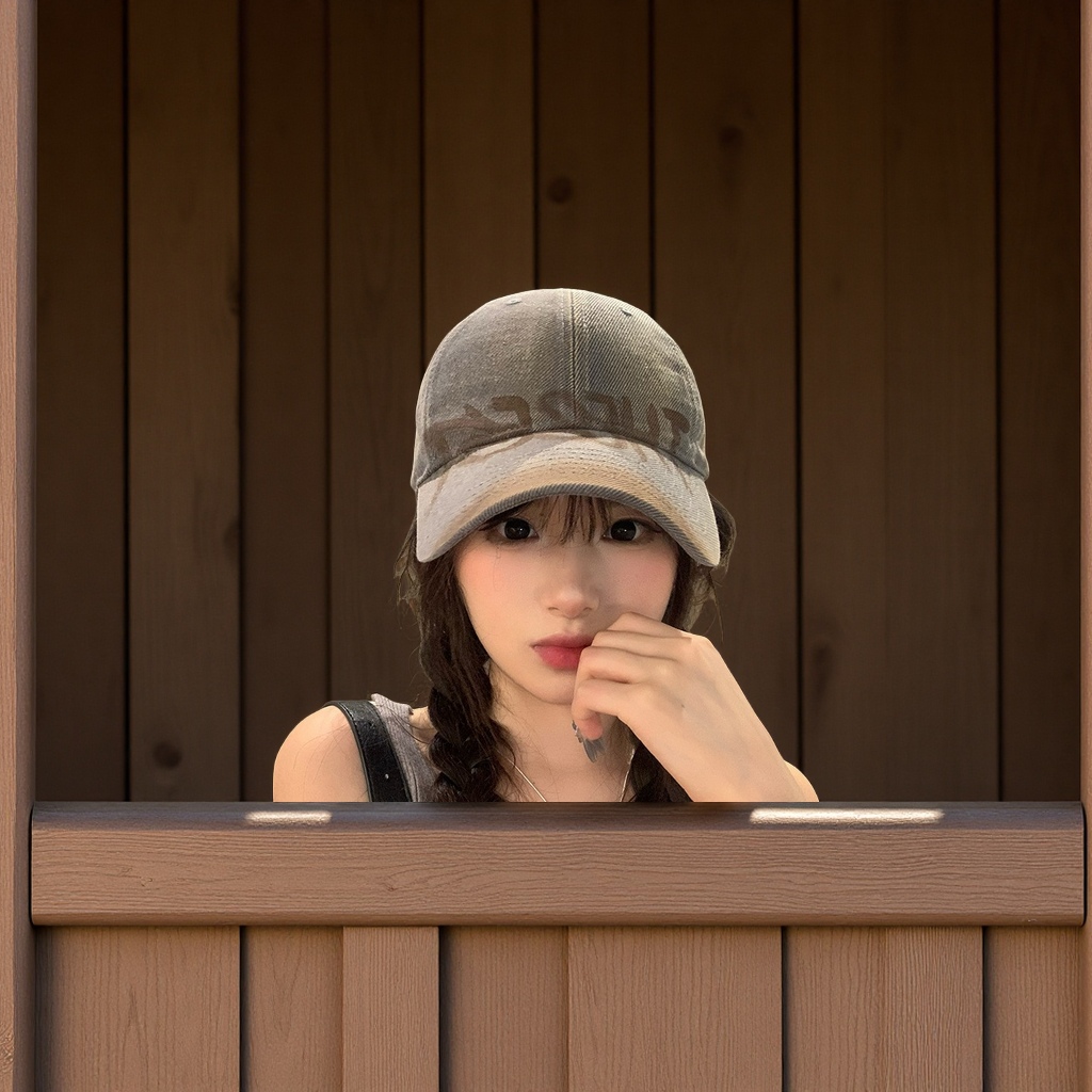 美式复古字母灰色棒球帽女宽檐大脸显脸小鸭舌帽百搭大头围帽子服装配饰