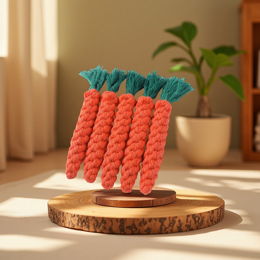 Pet carrot cotton rope toys, hand-woven teeth-cleaning, tooth-grinding, durable knotted rope dog toys wholesale, folk handicrafts, straw woven gifts Specification image