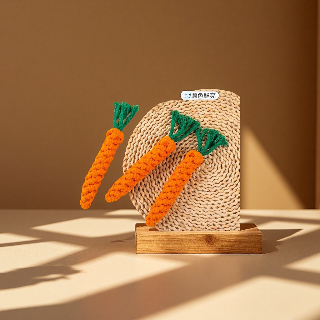 Pet carrot cotton rope toys, hand-woven teeth-cleaning, tooth-grinding, durable knotted rope dog toys wholesale, folk handicrafts, straw woven gifts details Picture