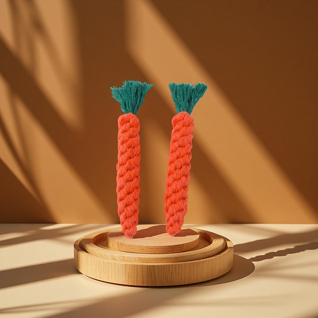 Pet carrot cotton rope toys, hand-woven teeth-cleaning, tooth-grinding, durable knotted rope dog toys wholesale, folk handicrafts, straw woven gifts Application Scenario
