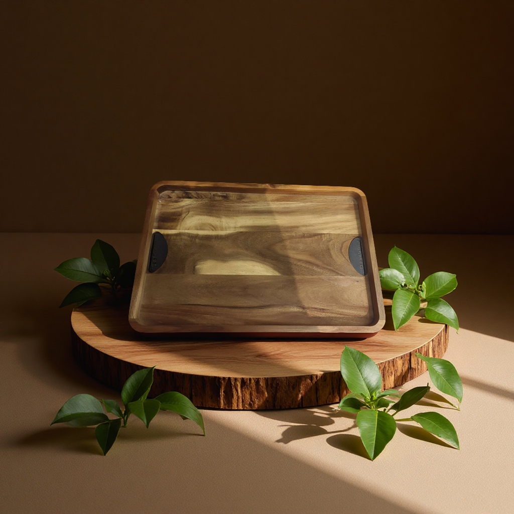 Acacia wood, bamboo wood, wooden tea tray, wooden pallet, household wooden pallet, simple, practical and multi-functional decorative item full figure