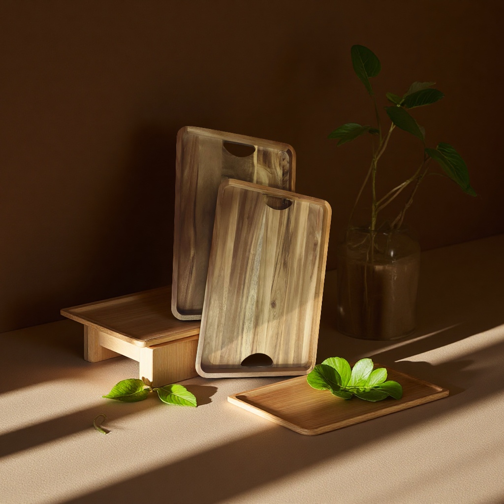 Acacia wood, bamboo wood, wooden tea tray, wooden pallet, household wooden pallet, simple, practical and multi-functional decorative item Application Scenario