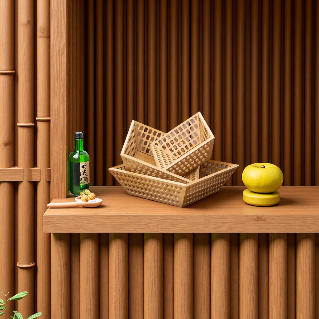 Wholesale of living room hollowed-out bamboo fruit storage baskets, household pastries, fruit plates, bread trays, handicrafts, decorations and gifts Specification drawing