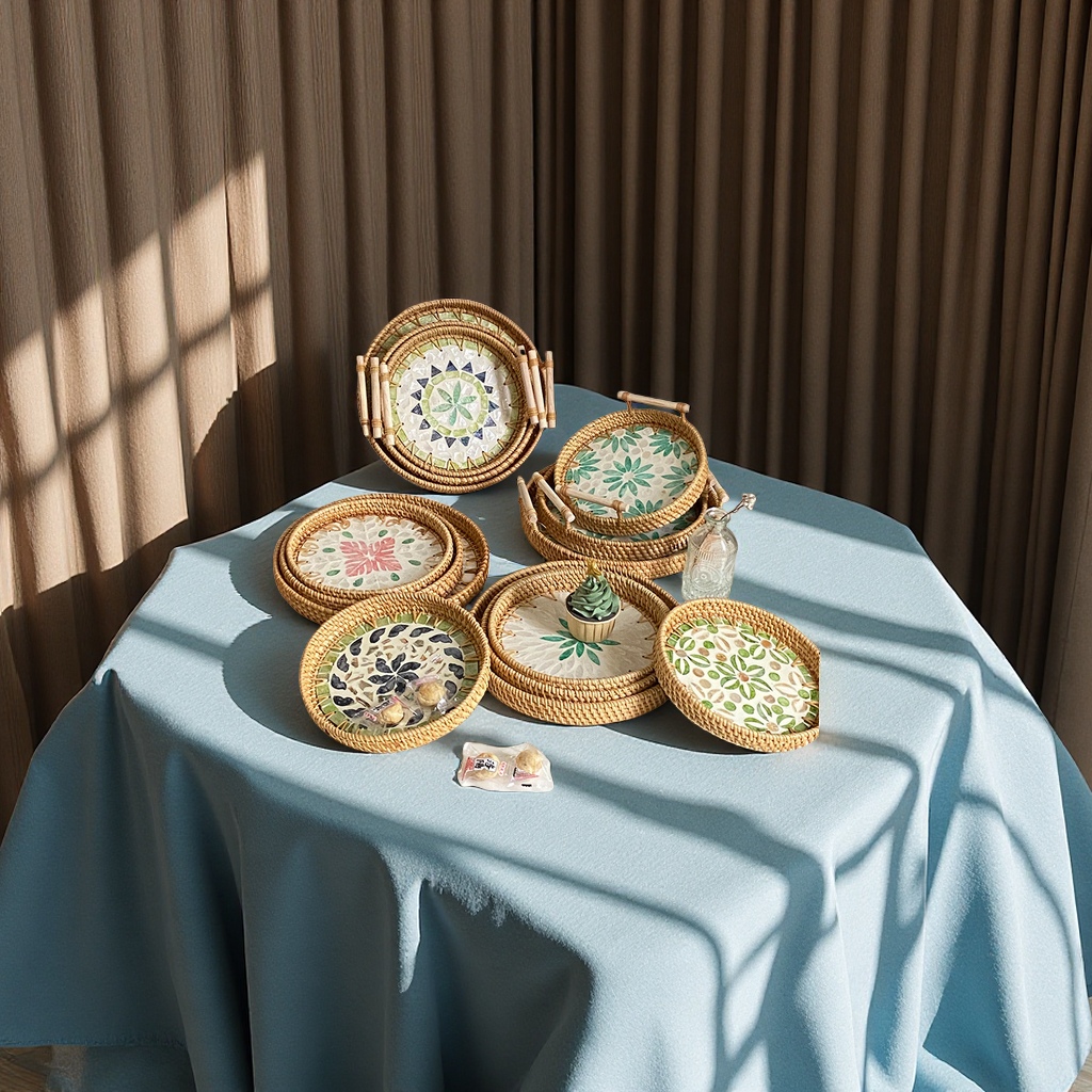 Xiaohongshu recommends a light luxury blue shell storage tray for perfume and aromatherapy decoration, breakfast pastries, tea trays, and plastic woven bag packaging full figure