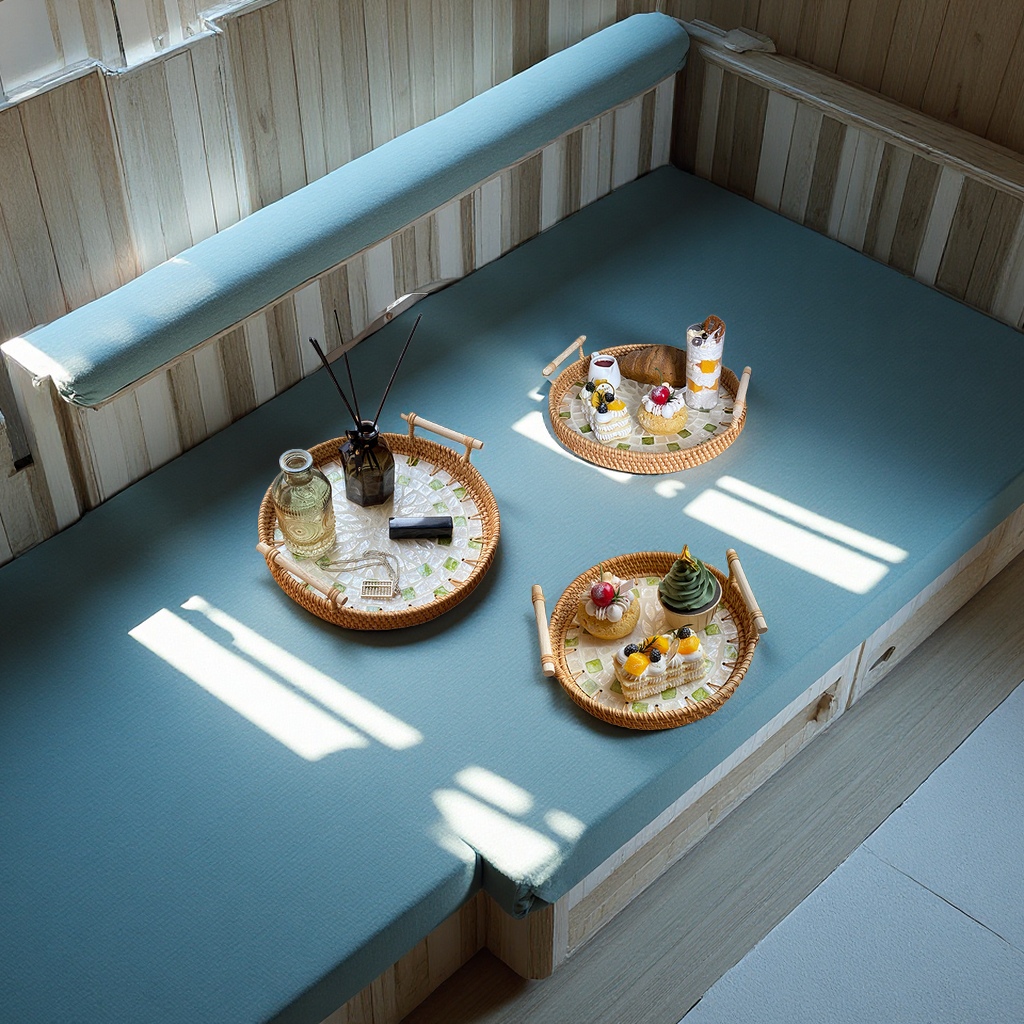 Xiaohongshu recommends a light luxury blue shell storage tray for perfume and aromatherapy decoration, breakfast pastries, tea trays, and plastic woven bag packaging details Picture