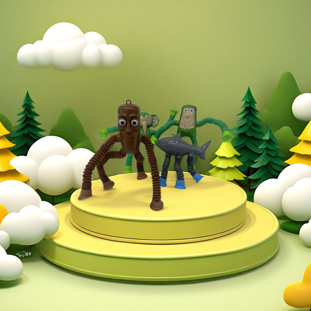 跨境合体木棍人融合版恶搞外国山海经手办穿鞋鲨鱼拉拉乐玩具带灯光