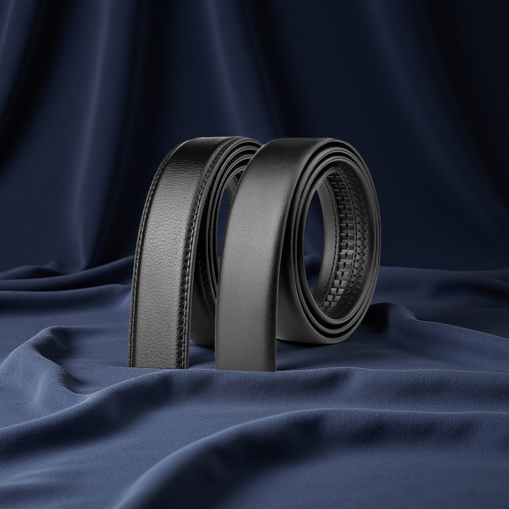 男士真牛皮自动扣腰带商务休闲裤带青年无头皮带条3.5cm服装配饰