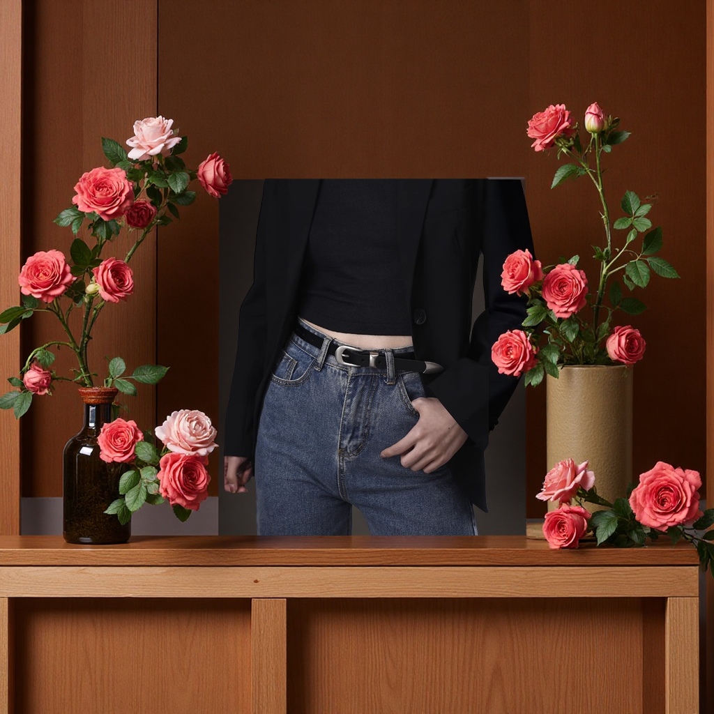 Women's spring genuine leather decorative belt, versatile denim belt, new solid pin buckle fashionable and versatile style details Picture