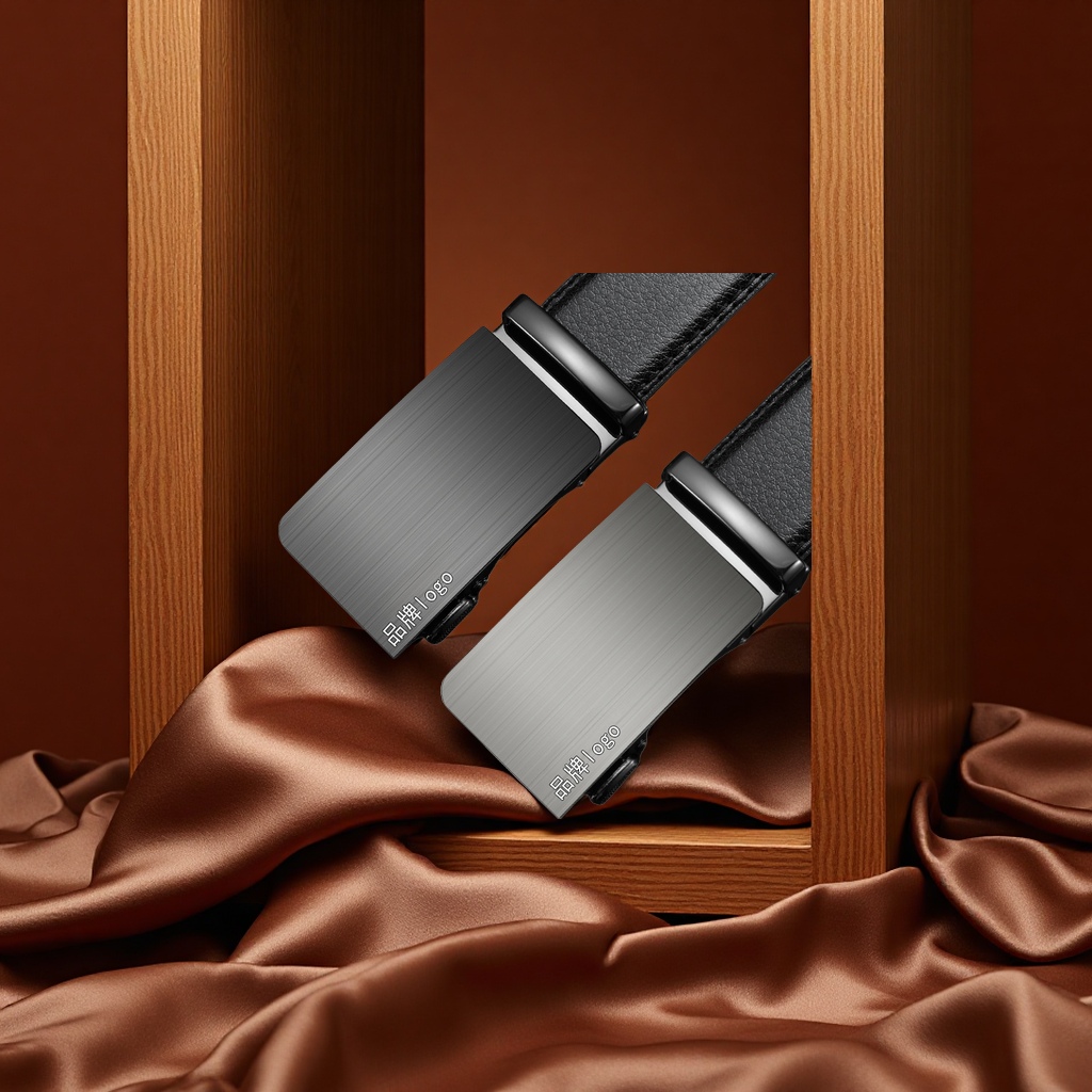 New men's automatic buckle genuine leather belt, high-end cowhide double-layer cowhide belt for middle-aged and young people, auto and motorcycle engine system accessories details Picture