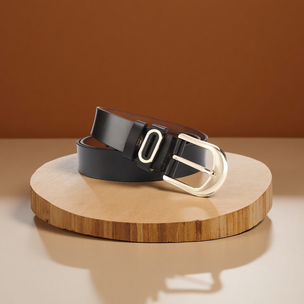 Ladies' genuine leather gold pin buckle wide waist belt, casual and versatile, cowhide flat belt, one-piece consignment clothing accessory details Picture