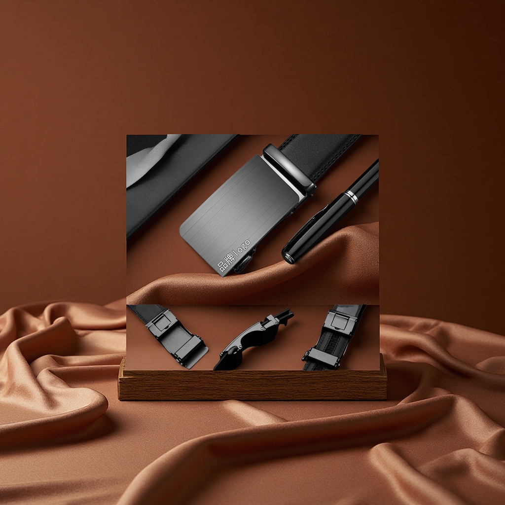 New men's automatic buckle genuine leather belt, high-end cowhide double-layer cowhide belt for middle-aged and young people, auto and motorcycle engine system accessories Specification image