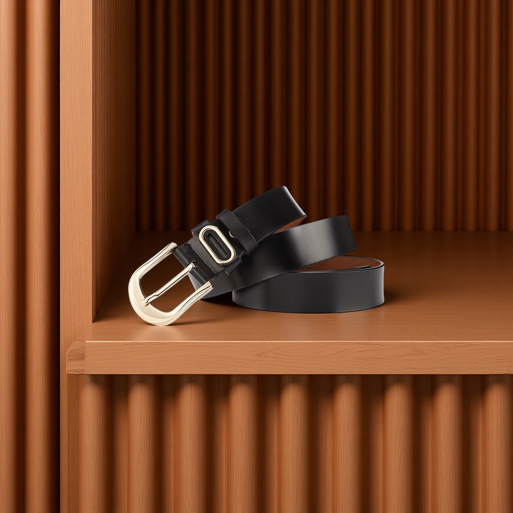 Ladies' genuine leather gold pin buckle wide waist belt, casual and versatile, cowhide flat belt, one-piece consignment clothing accessory Application Scenario
