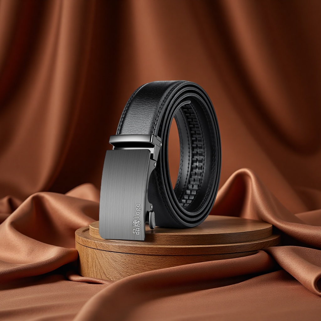 New men's automatic buckle genuine leather belt, high-end cowhide double-layer cowhide belt for middle-aged and young people, auto and motorcycle engine system accessories Item Picture